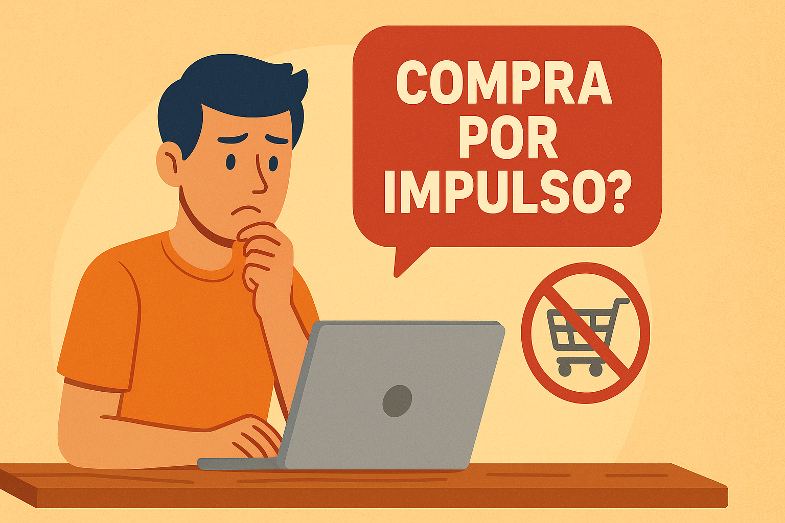 Consumidor refletindo antes de finalizar uma compra online durante a black friday 2025 para evitar compras por impulso.